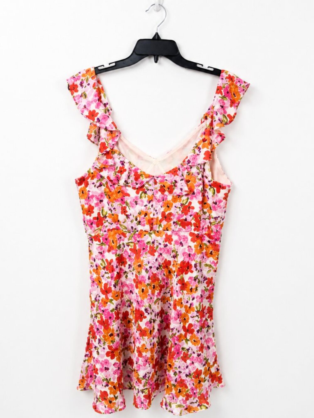 ASTR Floral Ruffle Mini Slip Dress XL Pink Orange Spring - Picture 4 of 11